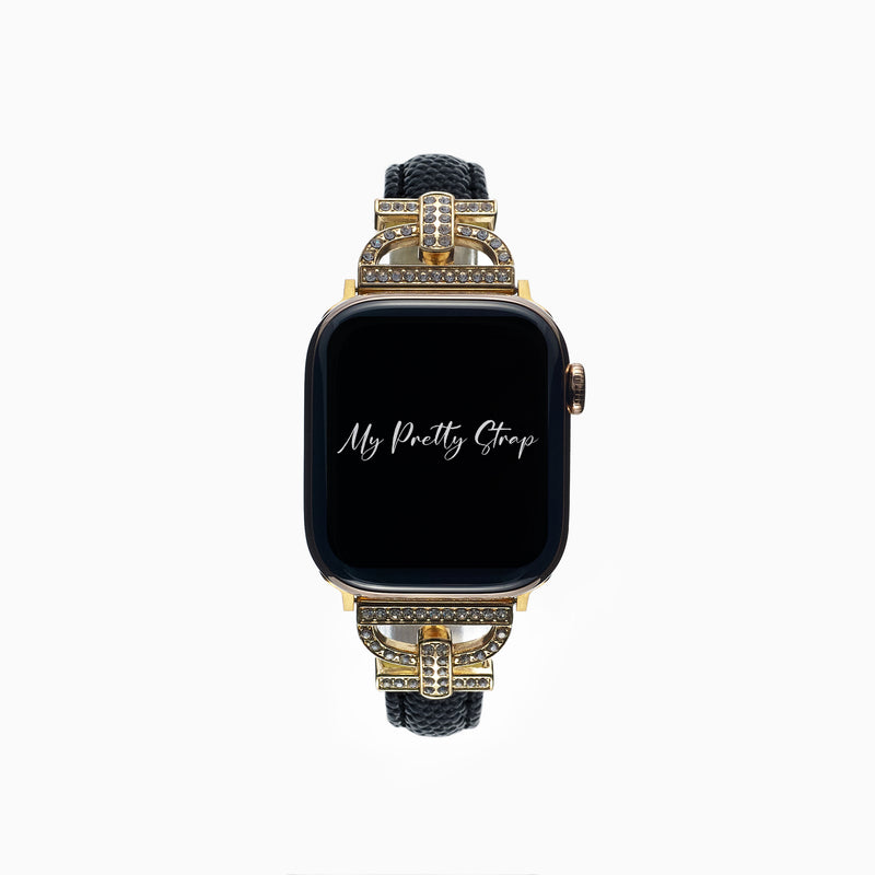 Glam Leather Pave Apple Watch Strap – Black